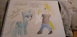 Size: 1920x924 | Tagged: safe, artist:1987arevalo, imported from derpibooru, trixie, johnny bravo, traditional art