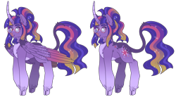 Size: 4768x2626 | Tagged: safe, artist:fizzmitz, imported from derpibooru, twilight sparkle, alicorn, classical unicorn, pony, unicorn, cloven hooves, colored wings, ethereal mane, glasses, leonine tail, multicolored wings, simple background, solo, starry mane, transparent background, twilight sparkle (alicorn), unshorn fetlocks, wings