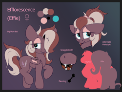 Size: 2282x1724 | Tagged: safe, artist:arume_lux, artist:luxsimx, imported from derpibooru, oc, oc only, oc:efflorescence, pony, bat wings, female, makeup, mare, piercing, reference sheet, solo, tongue piercing, wings