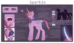 Size: 3000x1772 | Tagged: safe, artist:sparkie45, imported from derpibooru, oc, oc only, oc:sparkie, dracony, dragon, hybrid, pony, clothes, female, reference sheet, scarf, solo, two toned wings, wings