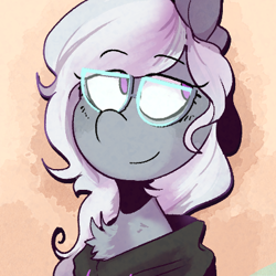 Size: 400x400 | Tagged: safe, artist:urbanqhoul, imported from derpibooru, silver spoon, earth pony, pony, chest fluff, clothes, commission, female, filly, glasses, hoodie, looking up, loose hair, profile picture, smiling, smirk