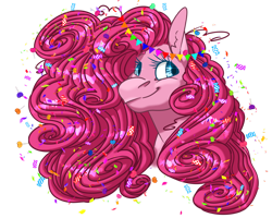 Size: 1280x1024 | Tagged: safe, artist:d3pressedr4inbow, imported from derpibooru, pinkie pie, earth pony, pony, confetti, female, mare, simple background, smiling, solo, transparent background