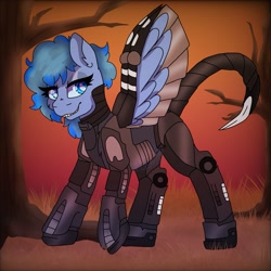 Size: 1439x1439 | Tagged: safe, artist:bluemoon, imported from derpibooru, oc, oc only, oc:icewing, pegasus, pony, fallout equestria, armor, commission, enclave, enclave armor, solo, wasteland, ych result