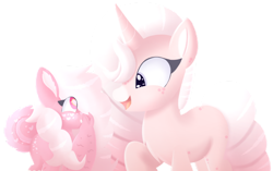 Size: 1280x804 | Tagged: safe, artist:elementbases, artist:pasteldraws, imported from derpibooru, oc, hybrid, unicorn, base used, curled tail, curly tail, female, fluffy, fluffy hair, lineless, mother and child, mother and daughter, simple background, transparent background