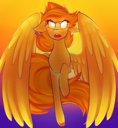 Size: 900x973 | Tagged: safe, artist:rubimlp6, imported from derpibooru, oc, oc only, pegasus, pony, female, flying, mare, not spitfire, open mouth, pegasus oc, raised hoof, solo, wings