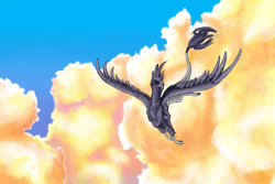 Size: 3003x2003 | Tagged: safe, artist:joan-grace, imported from derpibooru, oc, oc only, griffon, cloud, flying, griffon oc, high res, solo