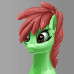 Size: 894x894 | Tagged: safe, artist:joan-grace, imported from derpibooru, oc, oc only, earth pony, pony, earth pony oc, eyelashes, gray background, simple background, smiling, solo