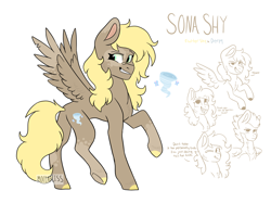 Size: 2452x1951 | Tagged: safe, artist:moccabliss, imported from derpibooru, oc, oc only, oc:sona shy, pegasus, pony, female, mare, offspring, one eye closed, parent:bulk biceps, parent:derpy hooves, parent:fluttershy, parents:derpyshy, parents:flutterbulk, solo