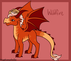 Size: 1750x1500 | Tagged: safe, artist:misskanabelle, imported from derpibooru, oc, oc only, oc:wildfire, dragon, abstract background, dragon oc, horns, signature, solo, wings