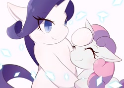 Size: 1684x1191 | Tagged: safe, artist:sc_kis_rko, imported from derpibooru, rarity, sweetie belle, pony, unicorn, cute, diasweetes, duo, eye clipping through hair, eyes closed, female, floppy ears, hoof on head, mare, raribetes, siblings, sisters, smiling