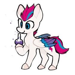 Size: 1280x1280 | Tagged: safe, artist:lavafoox, imported from derpibooru, zipp storm, pegasus, pony, bottle, female, g5, mare, simple background, solo, white background