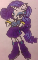 Size: 920x1439 | Tagged: safe, artist:shadowhawx, artist:shadowhawx95, imported from derpibooru, rarity, anthro, plantigrade anthro, unicorn, boots, clothes, equestria girls outfit, lidded eyes, looking at you, shoes, smiling, solo, traditional art