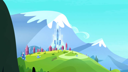 Size: 1280x727 | Tagged: safe, imported from derpibooru, screencap, equestria games (episode), background, crystal, crystal empire, hill, mountain, no pony, scenery, scenic ponyville, tree