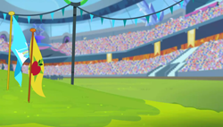 Size: 1280x727 | Tagged: safe, imported from derpibooru, screencap, equestria games (episode), season 4, background, banner, cloudsdale flag, crowd, crystal empire, flag, flags of equestrian regions, scenic ponyville, stadium