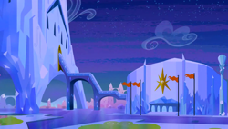 Size: 1280x727 | Tagged: safe, imported from derpibooru, screencap, equestria games (episode), background, cloud, crystal castle, crystal empire, flag, no pony, scenic ponyville, twilight (astronomy)