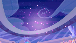 Size: 1280x727 | Tagged: safe, imported from derpibooru, screencap, equestria games (episode), background, cloud, crowd, crystal, crystal empire, fireworks, night, scenic ponyville, stadium