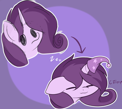 Size: 1816x1616 | Tagged: safe, artist:czu, imported from derpibooru, oc, oc only, oc:czupone, pony, unicorn, bust, eyes closed, floppy ears, horn, horn cap, horn hat, onomatopoeia, portrait, sleeping, sound effects, zzz