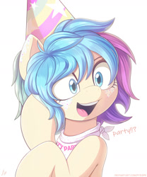 Size: 2000x2400 | Tagged: safe, artist:pyropk, imported from derpibooru, oc, oc only, pony, cute, dialogue, hat, high res, party hat, solo