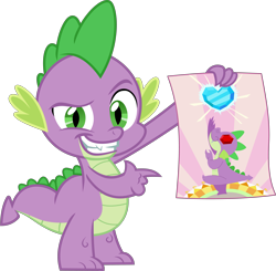 Size: 5901x5782 | Tagged: safe, artist:frownfactory, imported from derpibooru, spike, dragon, the crystalling, crystal heart, gem, gem eyes, grin, looking at you, male, pointing, poster, simple background, smiling, solo, teeth, transparent background, vector