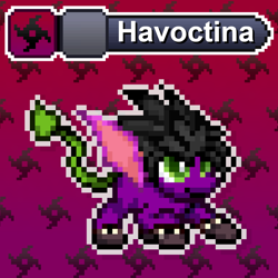 Size: 1024x1024 | Tagged: safe, artist:tony yotes, artist:yotes games, artist:yotesmark, imported from derpibooru, oc, oc:havoctina, demon, demon pony, pegasus, pony, battle gem ponies, devil, eeveelution, hazbin hotel, pixel art, pokémon, ponymon, rebel, solo, tough