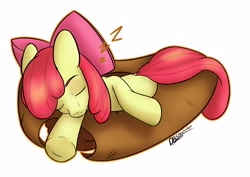 Size: 4096x2892 | Tagged: safe, artist:db, imported from derpibooru, apple bloom, earth pony, pony, adorabloom, applejack's hat, cowboy hat, cute, eyebrows, eyes closed, hat, if i fits i sits, onomatopoeia, sleeping, solo, sound effects, zzz