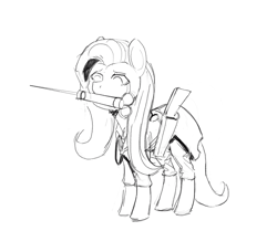 Size: 3978x3635 | Tagged: safe, artist:rhorse, fluttershy, pegasus, pony, art pack:marenheit 451 afterparty stream, clothes, coat, crying, female, giant syringe, gun, mare, medic, sketch, solo, syringe, team fortress 2, weapon