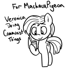 Size: 973x906 | Tagged: safe, artist:lyrabop, oc, oc only, oc:veronika, earth pony, pony, art pack:marenheit 451 afterparty stream, communism, communist manifesto, earth pony oc, female, hoof hold, mare, raised hoof, reading, sketch, solo