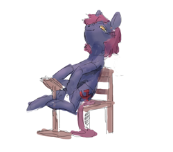 Size: 3035x2671 | Tagged: safe, artist:rhorse, oc, oc only, oc:veronika, earth pony, pony, art pack:marenheit 451 afterparty stream, book stand, chair, earth pony oc, female, mare, simple background, sitting, sketch, solo, white background