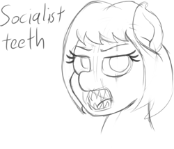 Size: 1034x886 | Tagged: safe, artist:mkogwheel, oc, oc only, oc:veronika, earth pony, pony, art pack:marenheit 451 afterparty stream, earth pony oc, female, looking at you, mare, open mouth, sharp teeth, sketch, socialist teeth, solo, teeth