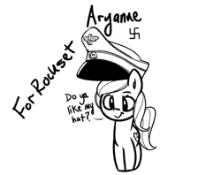 Size: 1101x873 | Tagged: safe, artist:lyrabop, oc, oc only, oc:aryanne, earth pony, pony, art pack:marenheit 451 afterparty stream, big hat, dialogue, earth pony oc, female, hat, mare, nazi, sketch, solo, swastika