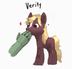 Size: 723x694 | Tagged: safe, artist:rhorse, edit, editor:hotkinkajou, oc, oc:anon, human, pony, art pack:marenheit 451 post-pack, animated, disembodied hand, gif, hand, heart, snoot rubbing, verity