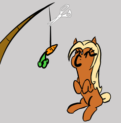 Size: 3000x3045 | Tagged: artist needed, safe, alternate version, earth pony, pony, art pack:marenheit 451 post-pack, carrot, cute, female, filly, fishing rod, food, scissors, sitting, solo, star (coat marking), verity