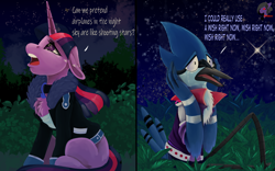 Size: 1920x1200 | Tagged: safe, artist:brainiac, imported from derpibooru, twilight sparkle, oc, airplanes (song), crack shipping, crossover, crossover shipping, female, male, meme, mordecai, mordetwi, regular show, shipping, straight, text