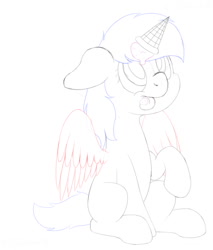 Size: 1020x1200 | Tagged: safe, artist:djdavid98, imported from derpibooru, pony, commission, female, floppy ears, food, ice cream, ice cream cone, ice cream horn, looking up, mare, raised hoof, simple background, sitting, sketch, solo, spread wings, tongue out, white background, wings, ych example, ych sketch, your character here