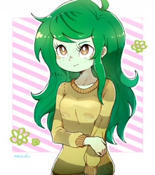 Size: 2112x2394 | Tagged: safe, artist:nendo, imported from derpibooru, wallflower blush, equestria girls, blushing, breasts, clothes, cute, female, freckles, solo, sweater