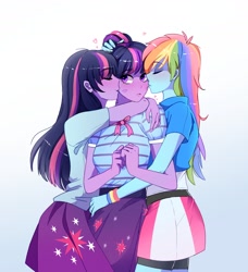 Size: 1606x1762 | Tagged: safe, artist:aaa-its-spook, imported from derpibooru, rainbow dash, sci-twi, twilight sparkle, equestria girls, blushing, cheek kiss, duality, female, kiss on the cheek, kiss sandwich, kissing, lesbian, scitwidash, self paradox, self ponidox, shipping, twidash, twitwi, twolight