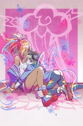 Size: 1626x2452 | Tagged: safe, artist:puri__kyua, imported from derpibooru, kotobukiya, rainbow dash, human, equestria girls, ass, butt, clothes, converse, dark skin, goggles, humanized, kotobukiya rainbow dash, self paradox, shoes