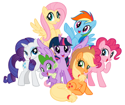 Size: 2048x1724 | Tagged: safe, imported from derpibooru, applejack, fluttershy, pinkie pie, rainbow dash, rarity, spike, twilight sparkle, alicorn, dragon, earth pony, pegasus, pony, unicorn, mane six, simple background, stock vector, transparent background, twilight sparkle (alicorn)