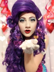 Size: 720x960 | Tagged: safe, artist:sarahndipity cosplay, imported from derpibooru, rarity, human, blowing a kiss, clothes, cosplay, costume, eqg el show en vivo, gloves, heart, irl, irl human, photo