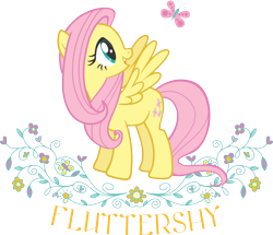 Size: 2048x1759 | Tagged: safe, imported from derpibooru, fluttershy, butterfly, pony, cute, flower, shyabetes, simple background, solo, stock vector, transparent background