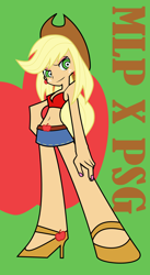 Size: 1754x3196 | Tagged: safe, artist:ispincharles, imported from derpibooru, applejack, equestria girls, anarchy panty, anime, belly button, clothes, crossover, female, high res, panty and stocking with garterbelt, pantyjack, skirt, sleeveless, solo, style emulation