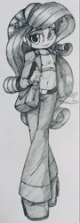 Size: 671x1865 | Tagged: safe, artist:shadowhawx, artist:shadowhawx95, imported from derpibooru, rarity, equestria girls, belly button, lidded eyes, looking at you, midriff, pencil drawing, purse, smiling, solo, traditional art