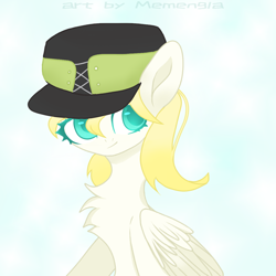 Size: 1200x1200 | Tagged: safe, artist:memengla, imported from derpibooru, imported from ponybooru, oc, pegasus, pony, chest fluff, free art, hat, solo