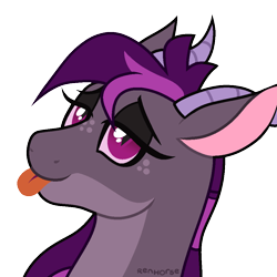 Size: 1000x1000 | Tagged: safe, artist:renhorse, imported from derpibooru, oc, oc only, oc:dissonance, draconequus, bust, female, freckles, lidded eyes, portrait, simple background, solo, tongue out, transparent background