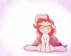 Size: 2048x1602 | Tagged: safe, artist:kurogewapony, imported from derpibooru, pinkie pie, earth pony, pony, blushing, cute, diapinkes, eyes closed, female, flexible, floppy ears, gradient background, grin, happy, mare, simple background, sitting, smiling, solo, splits, squee, white background