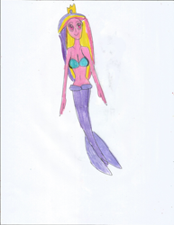 Size: 1700x2200 | Tagged: safe, artist:justinandrew1984, imported from derpibooru, princess cadance, human, mermaid, ariel, crossover, crown, disney princess, humanized, jewelry, regalia, solo, the little mermaid, traditional art