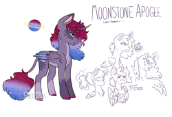 Size: 2736x1870 | Tagged: safe, artist:moccabliss, imported from derpibooru, oc, oc only, oc:moonstone apogee, alicorn, anthro, pony, alternate design, curved horn, horn, leonine tail, magic, magic aura, magical lesbian spawn, offspring, parent:princess luna, parent:tempest shadow, parents:tempestluna, simple background, solo, white background