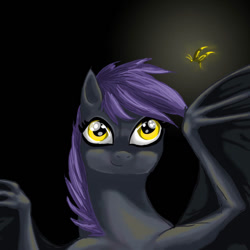 Size: 894x894 | Tagged: safe, artist:joan-grace, imported from derpibooru, oc, oc only, bat pony, insect, moth, pony, bat pony oc, bat wings, bust, smiling, solo, wings