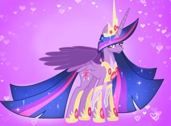 Size: 1880x1382 | Tagged: safe, artist:goldlines005, imported from derpibooru, twilight sparkle, alicorn, pony, the last problem, abstract background, crown, ethereal mane, female, hoof shoes, horn, jewelry, mare, older, older twilight, peytral, princess twilight 2.0, regalia, starry mane, twilight sparkle (alicorn), wings