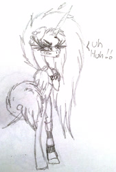 Size: 1921x2846 | Tagged: safe, artist:beamybutt, imported from derpibooru, oc, oc only, oc:moonbeam, alicorn, pony, alicorn oc, annoyed, clothes, eyelashes, female, horn, leg warmers, lineart, mare, signature, talking, traditional art, wings